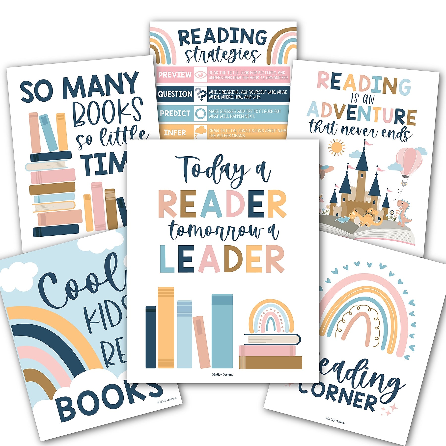 Hadley Designs 11" x 14" Boho Reading Posters For Classroom Library Decor, 6/Set (HDDX004A2EQN7)