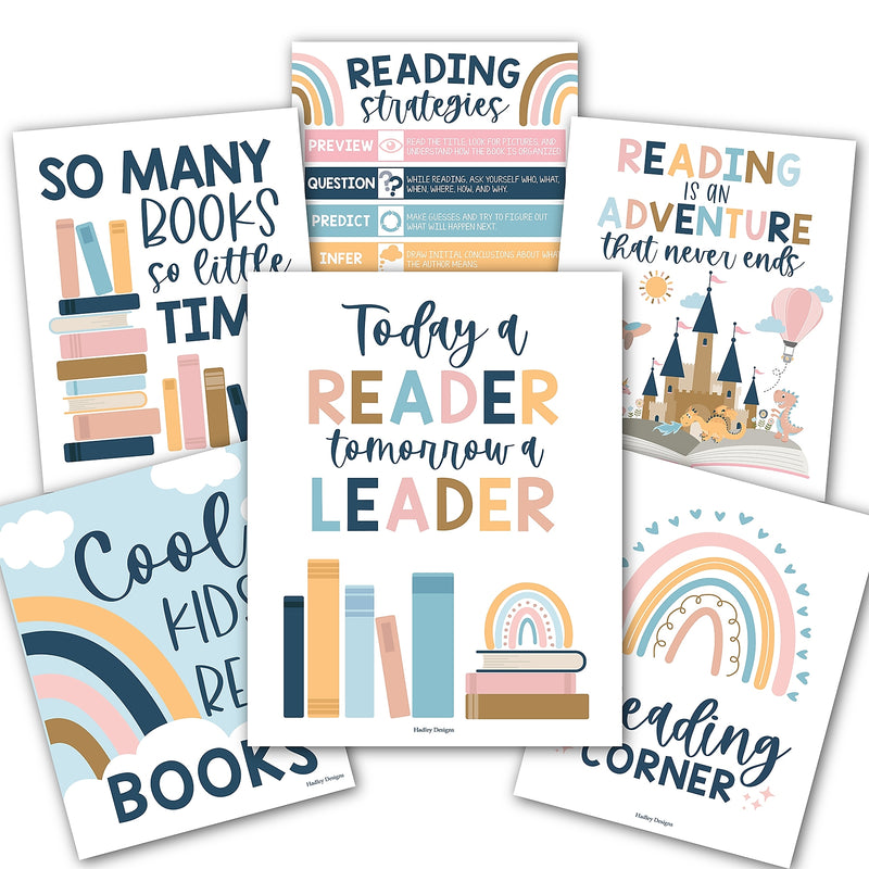 Hadley Designs 11" x 14" Boho Reading Posters For Classroom Library Decor, 6/Set (HDDX004A2EQN7)