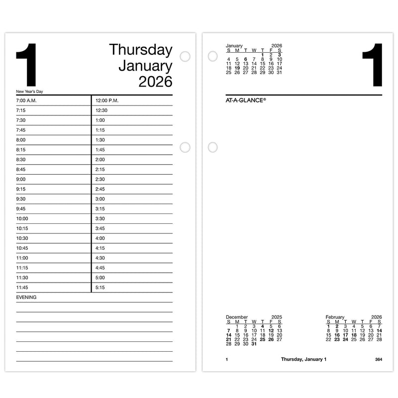 2026 AT-A-GLANCE 8" x 4.5" Daily Calendar Refill Pages, White/Black (E210-50-26)