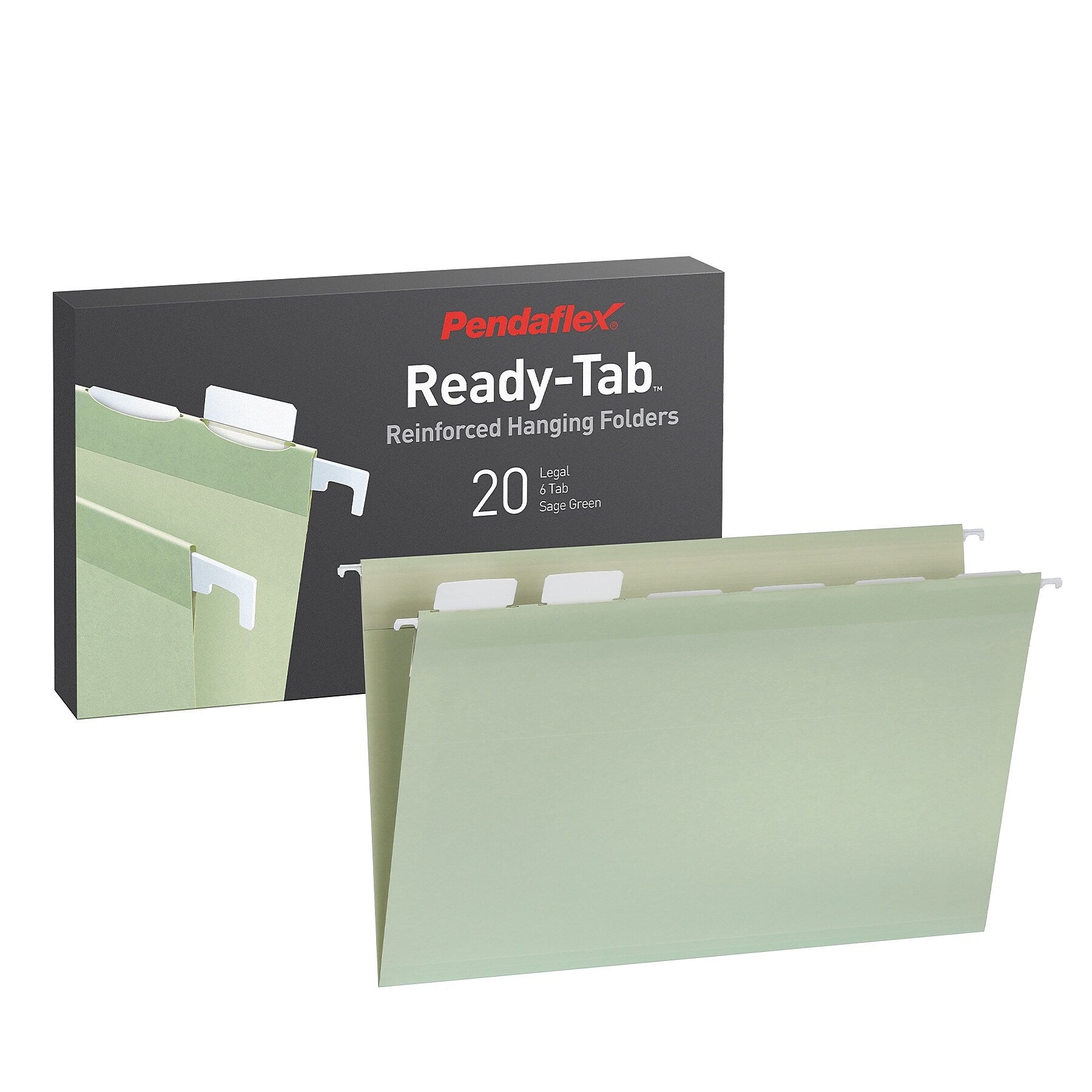 Pendaflex Reinforced Hanging File Folder, 6-Tab, Legal, Sage Green, 20/Box (1009464)