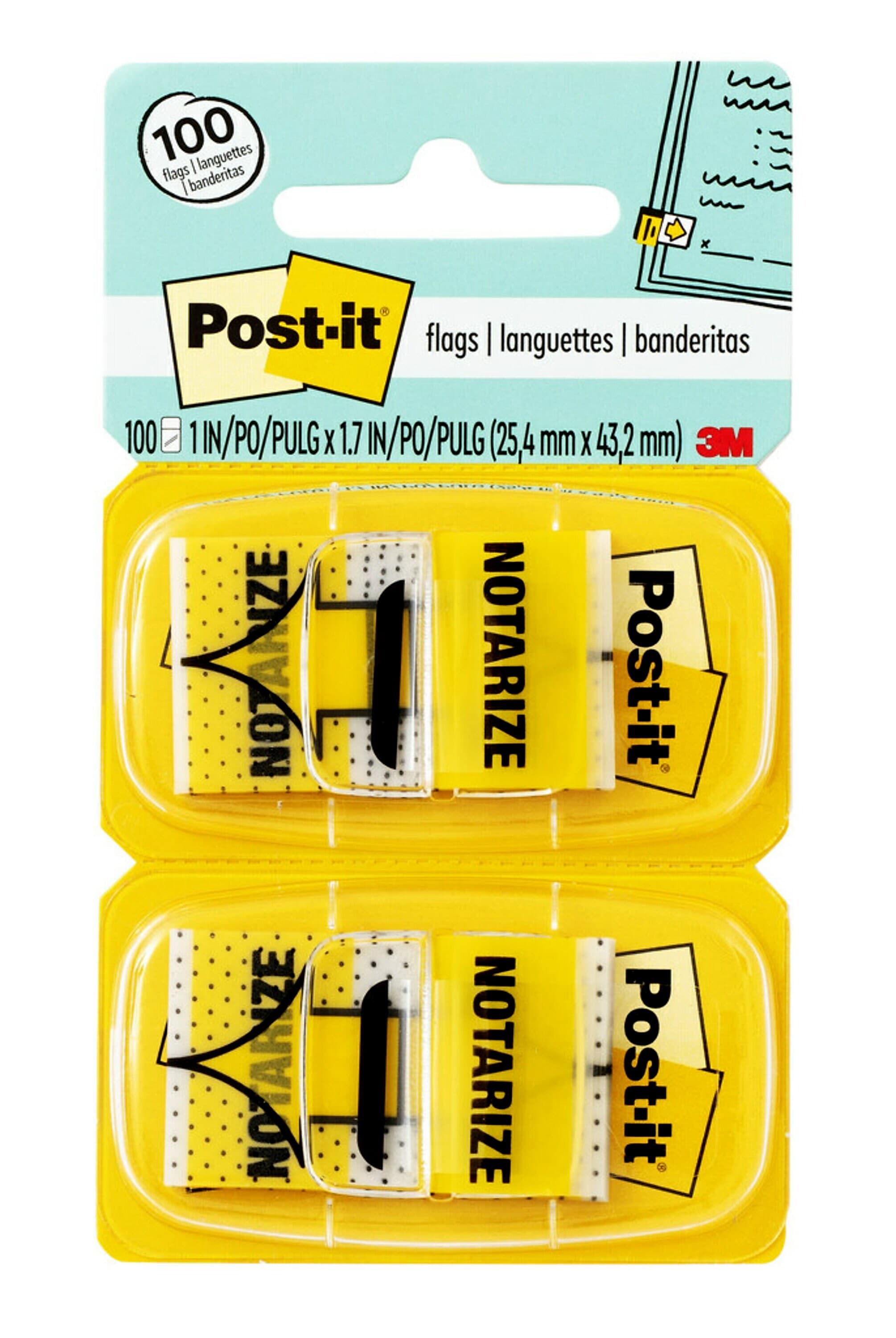 Post-it 'Notarize' Message Flags, 1" Wide, Yellow, 100 Flags/Pack (680-NZ2)