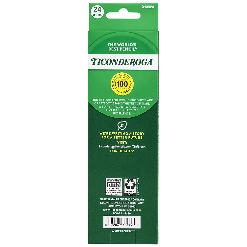Ticonderoga The World's Best Pencil Wooden Pencil, 2.2mm, #2 Soft Lead, 2 Dozen (X13924X)