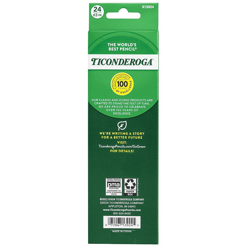Ticonderoga The World's Best Pencil Wooden Pencil, 2.2mm, #2 Soft Lead, 2 Dozen (X13924X)