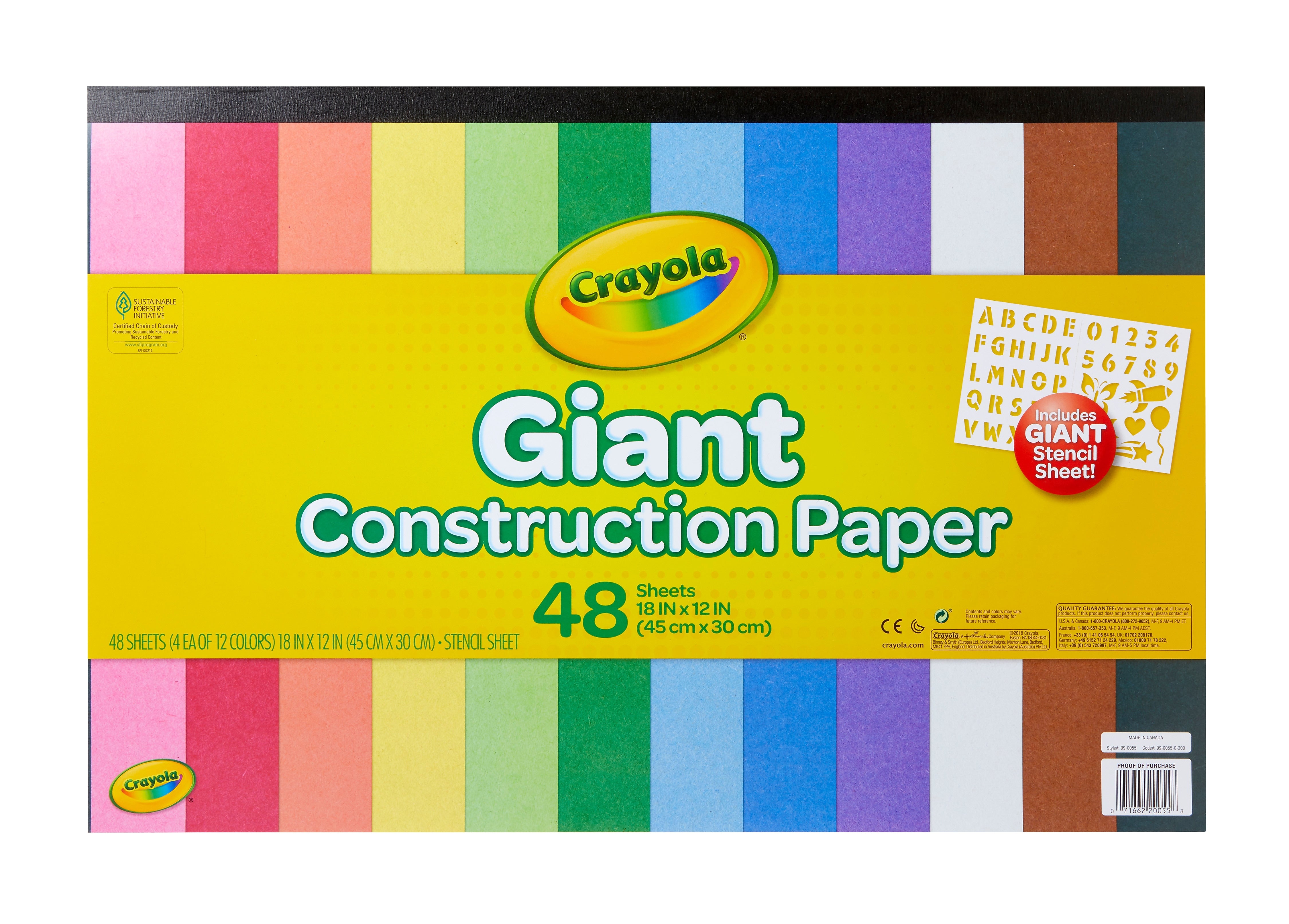 Crayola Project Giant 12" x 18" Construction Paper, Assorted Colors, 48 Sheets/Pack (99-0055 )