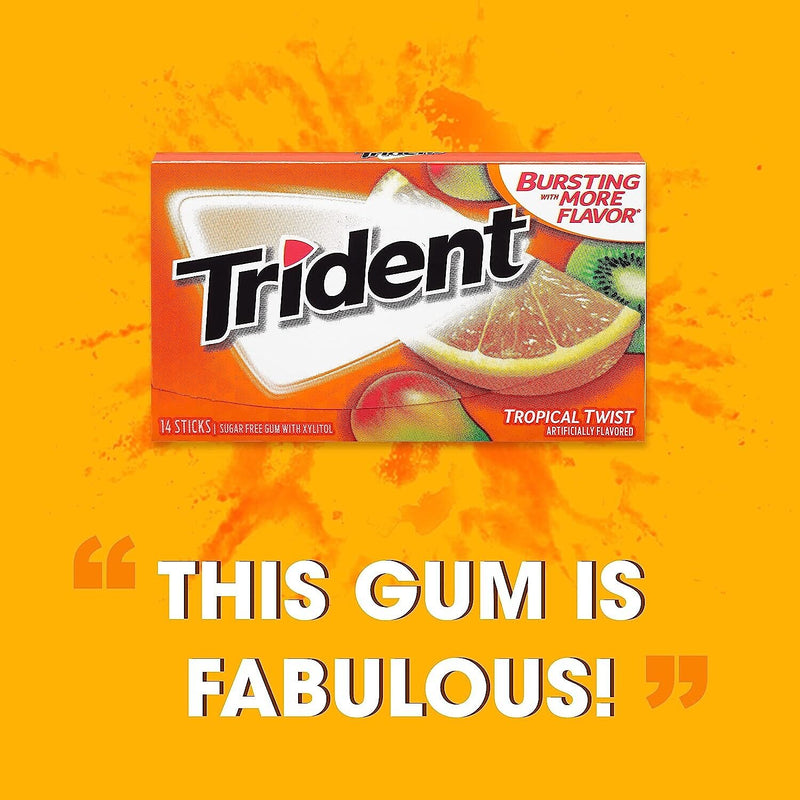 Trident Sugar Free Tropical Twist Gum, 14 Pieces/Pack, 12/Packs (VAM00502)