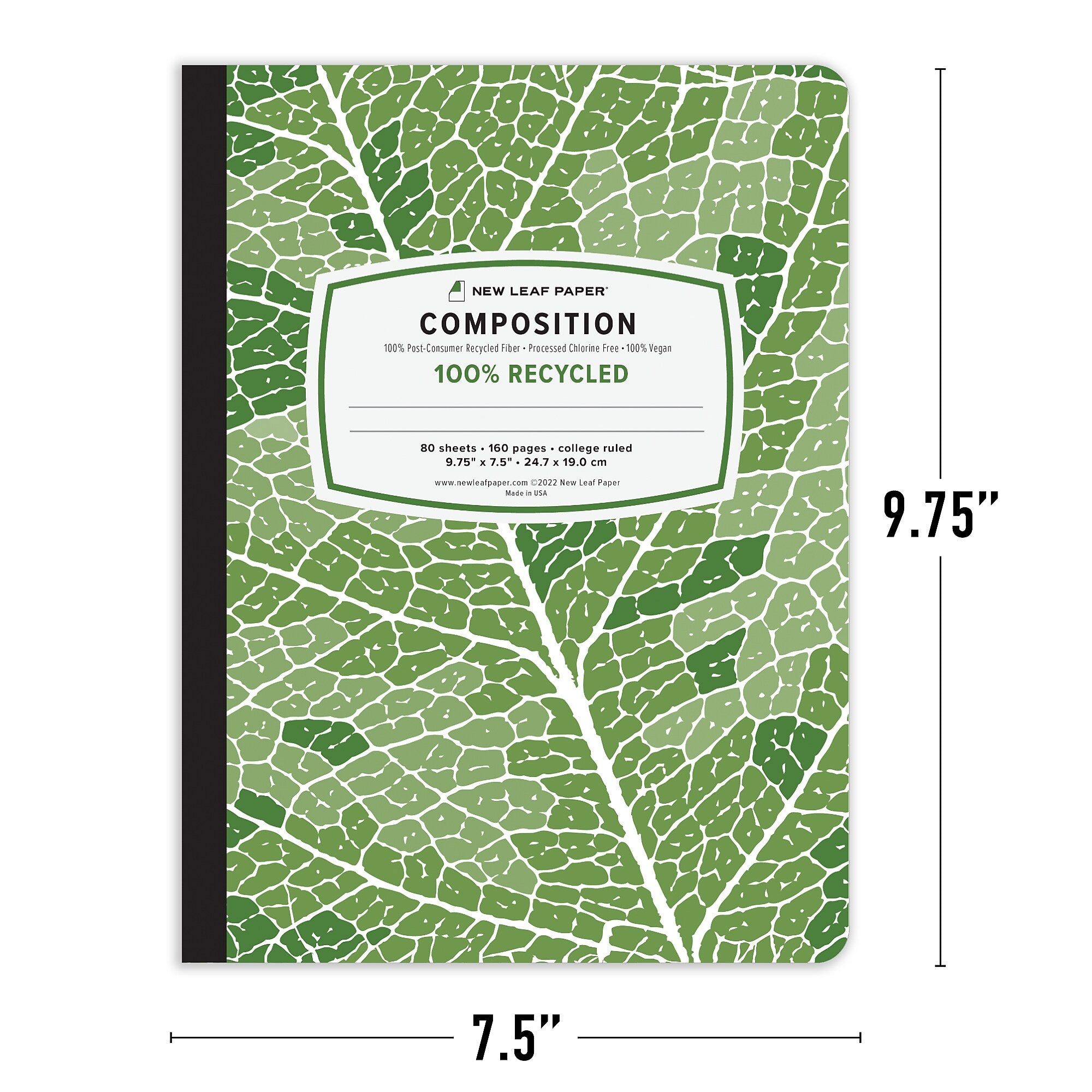 Roaring Spring New Leaf 1-Subject Composition Notebooks, 7.5" x 9.75", College Ruled, 80 Sheets, Assorted Colors, 12/Carton