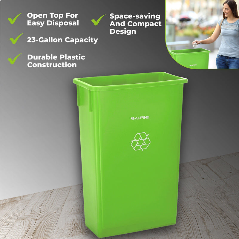 Alpine Industries Polypropylene Commercial Indoor Recycling Bin, 23 Gallon, Lime Green, 3/Pack (ALP477-LGRN-3PKD)
