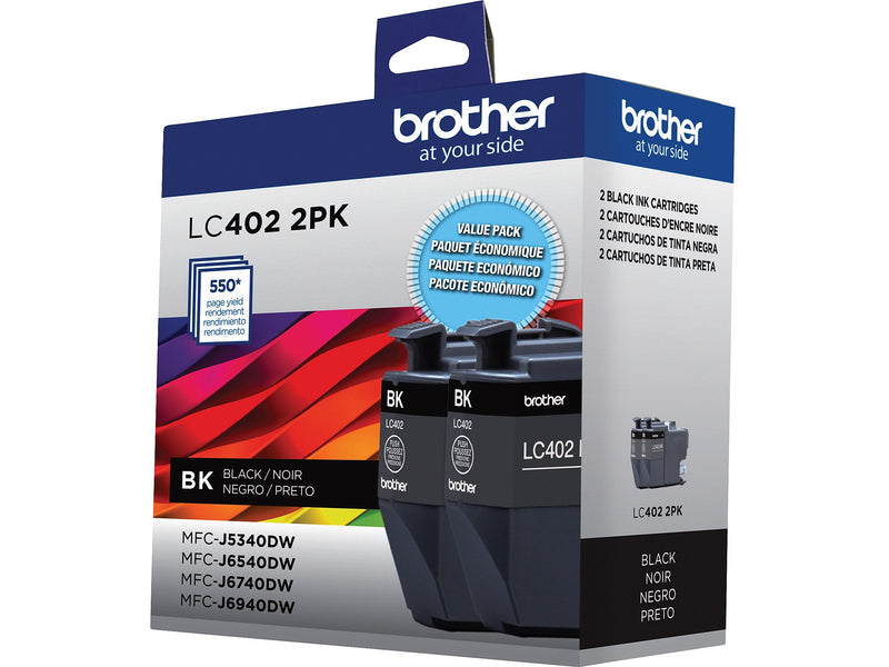 Brother LC402 Black Standard Yield Ink Cartridge, 2/Pack (LC4022PKS)