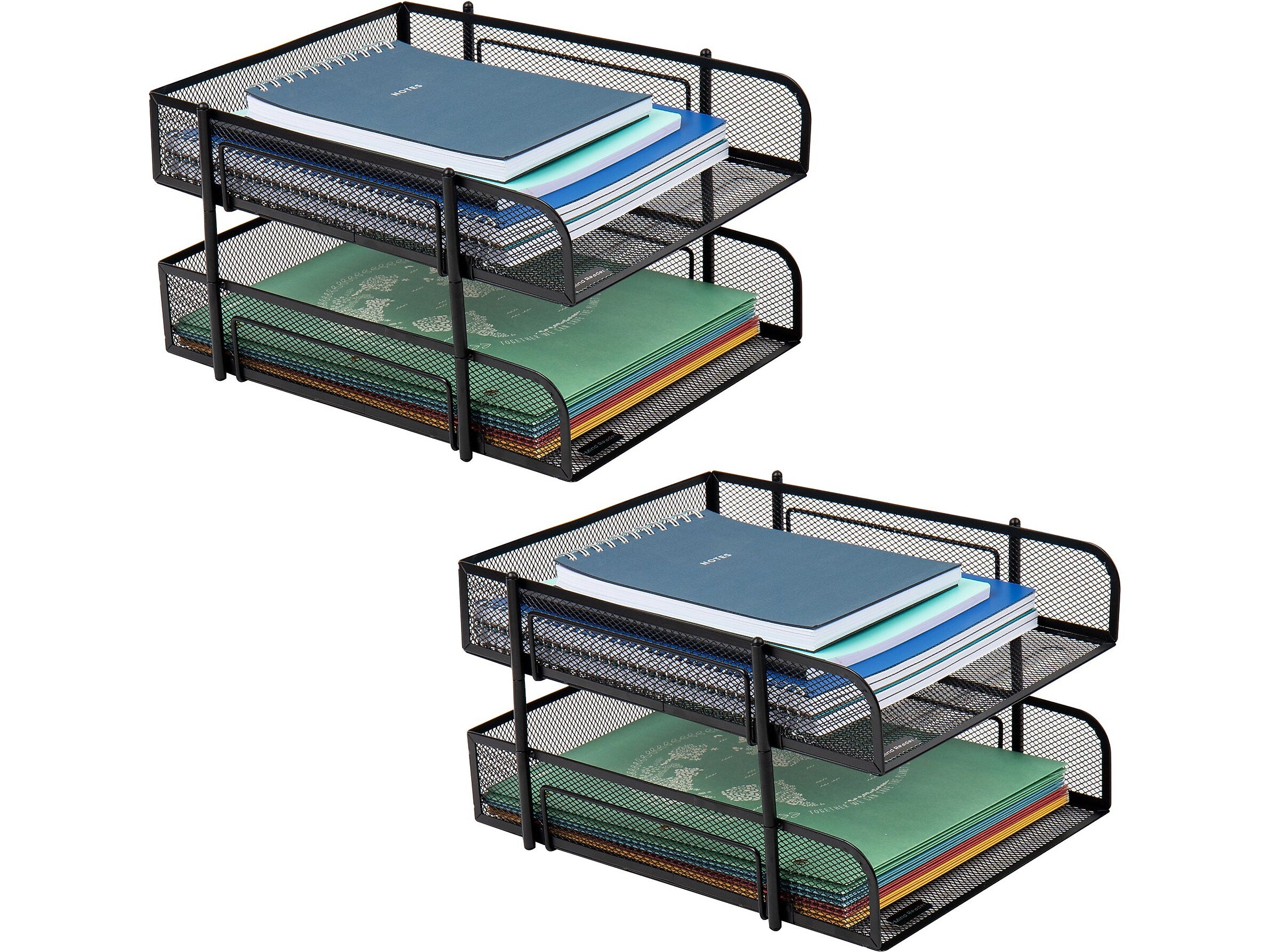 Mind Reader 2-Tier Stackable Paper Desk Tray, Metal Mesh, Black, 2/Set (2CSTACK2-BLK)