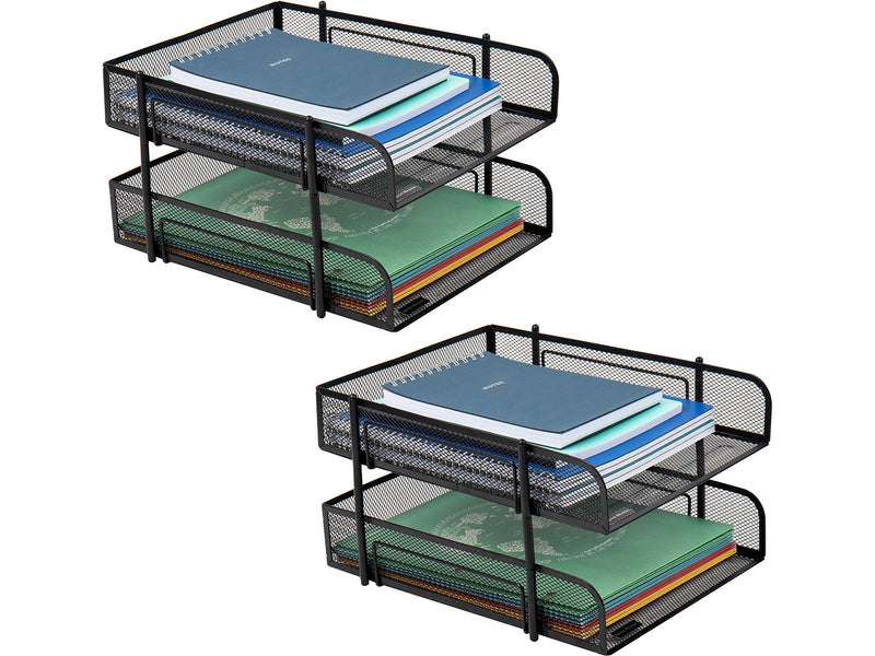 Mind Reader 2-Tier Stackable Paper Desk Tray, Metal Mesh, Black, 2/Set (2CSTACK2-BLK)