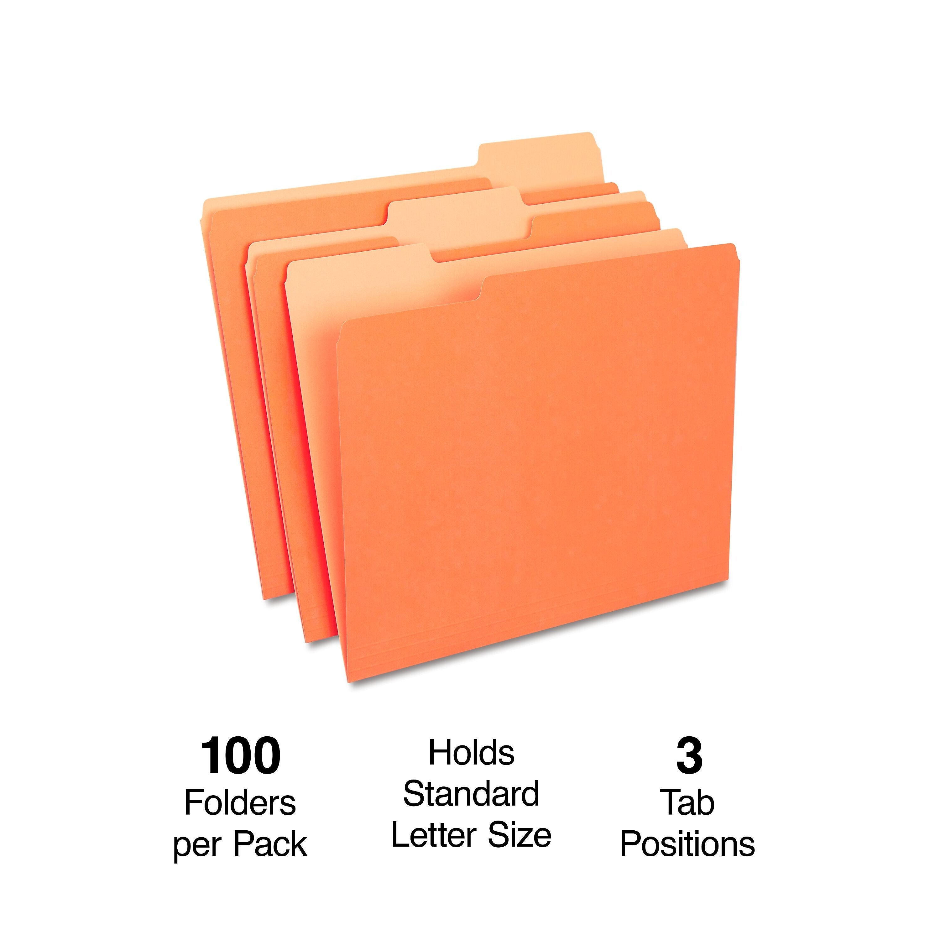 Staples File Folders, 1/3-Cut Tab, Letter Size, Orange, 100/Box (ST433680-CC)