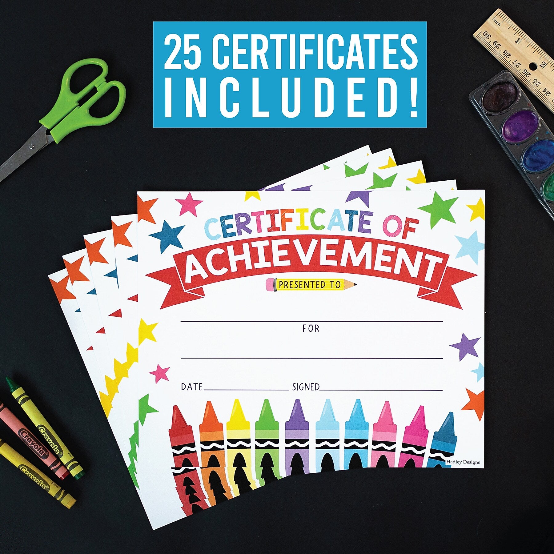 Hadley Designs Colorful Crayons Award Certificates of Achievement for Students 8" x 10", Multicolored, 25/Pack (HDDX004A2EQH3)