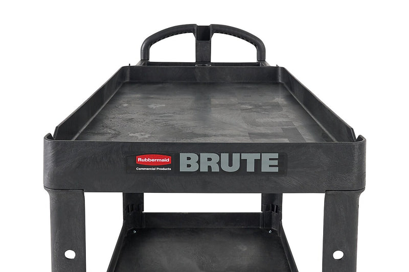 Rubbermaid Heavy Duty 2-Shelf Plastic/Poly Mobile Utility Cart with Lockable Wheels, Black (FG452088BLA)