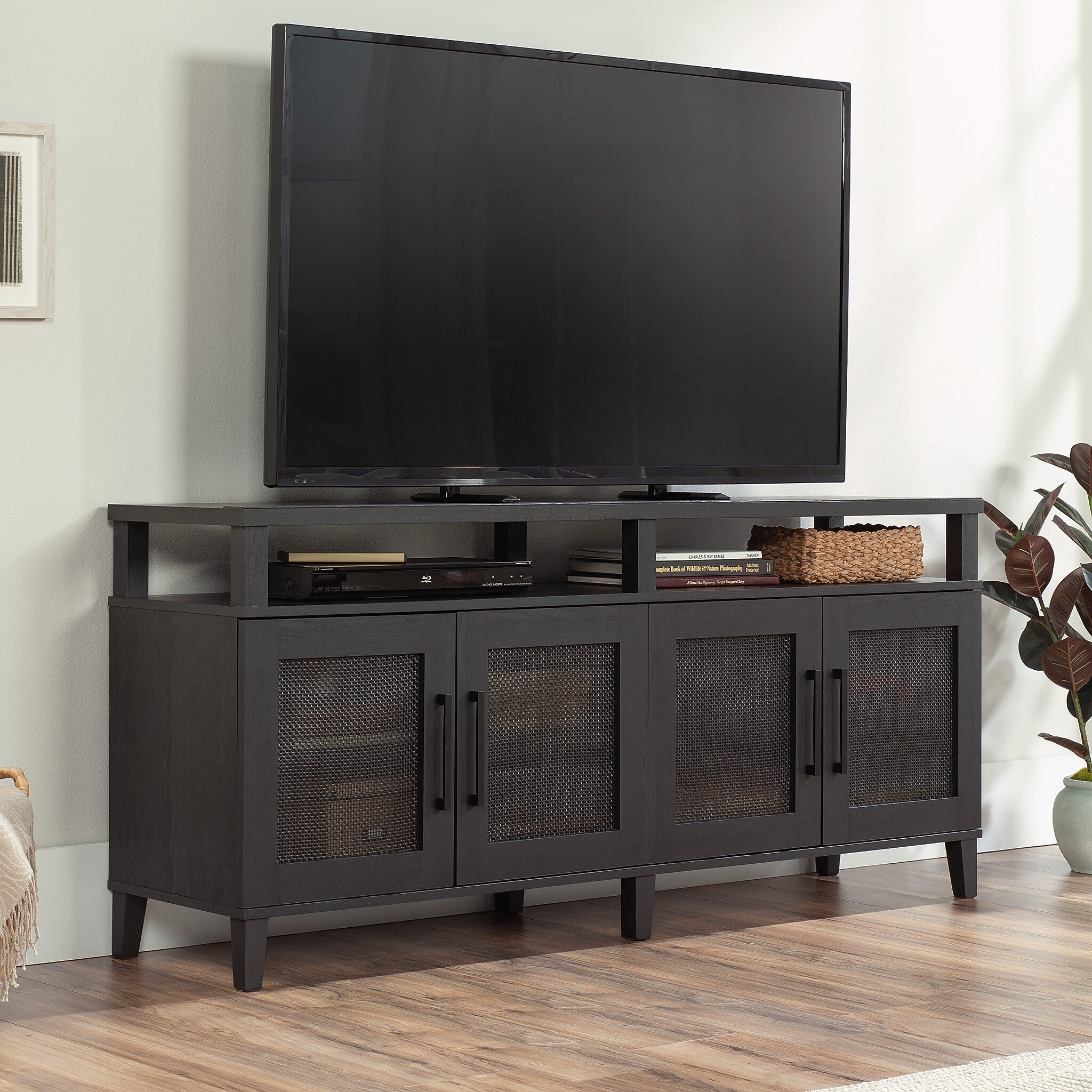 Sauder Tiffin Line Credenza TV Stand, Screens up to 65", Raven Oak (433576)