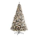 Nearly Natural 10-ft Flocked West Virginia Fir Artificial Christmas Tree with 800 Clear LED Lights and 1680 Tips (T3381)