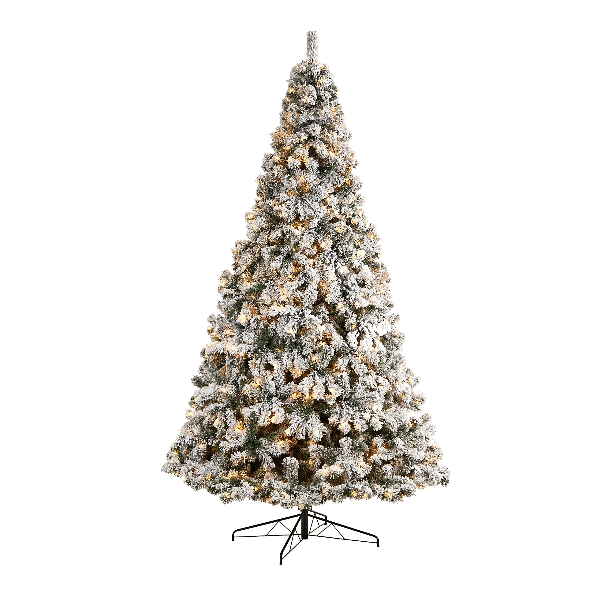 Nearly Natural 10-ft Flocked West Virginia Fir Artificial Christmas Tree with 800 Clear LED Lights and 1680 Tips (T3381)