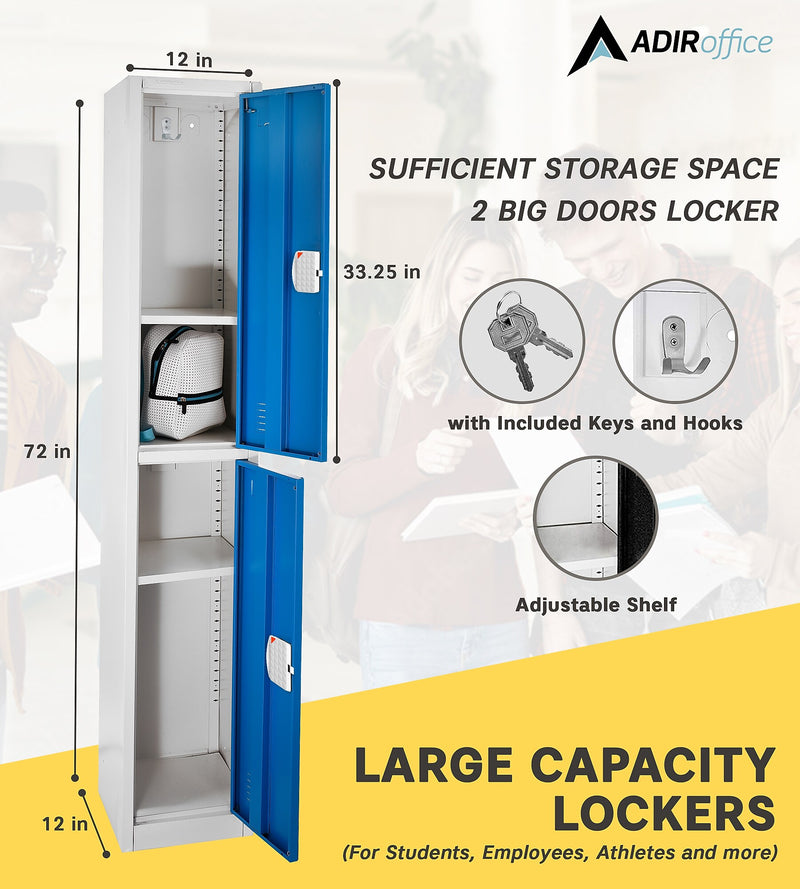 AdirOffice 72"H 2-Tier Blue Storage Locker (ADI629-202-BLU-DL)