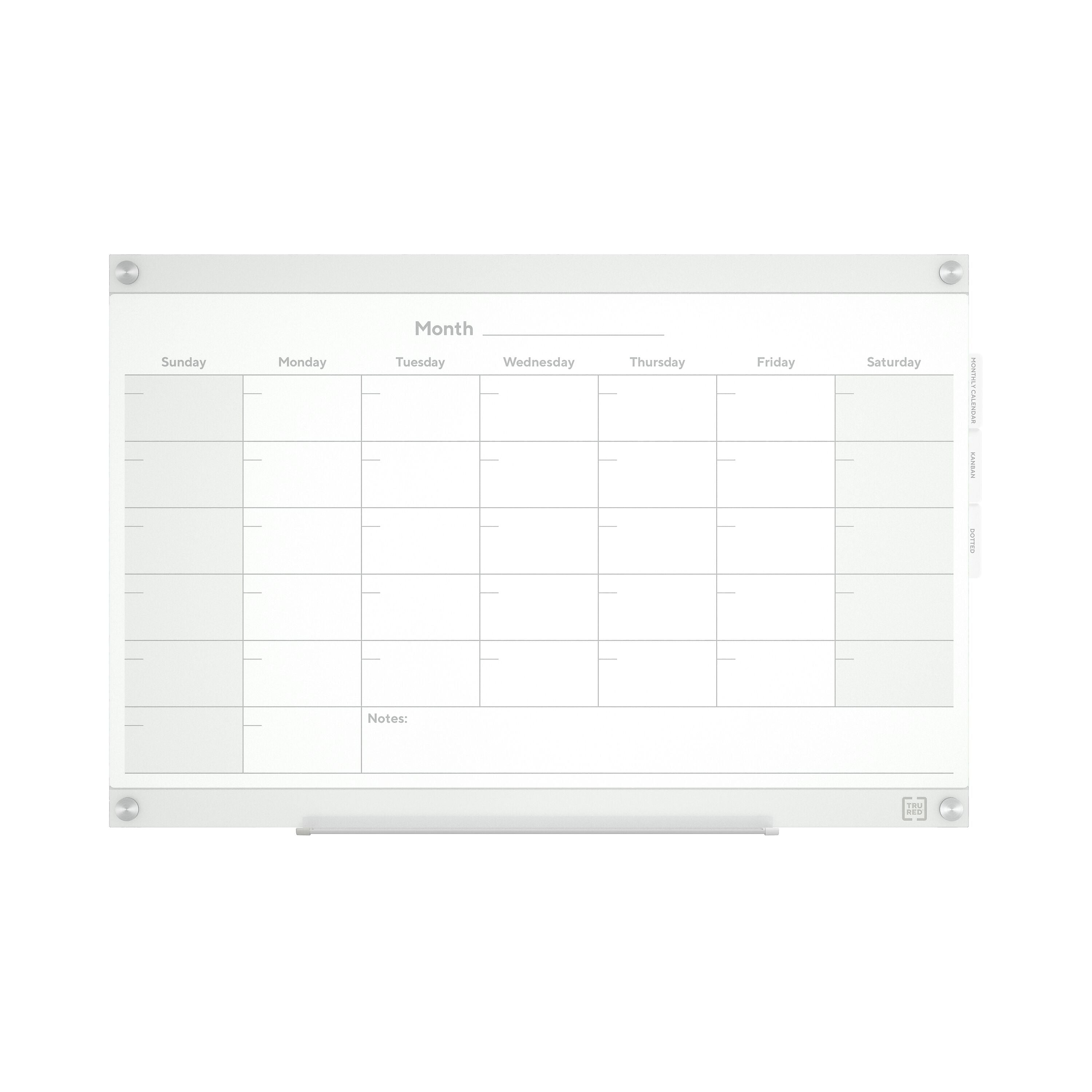 TRU RED™ Templated Magnetic Glass Dry-Erase Whiteboard, 3' x 2' (TR62139)
