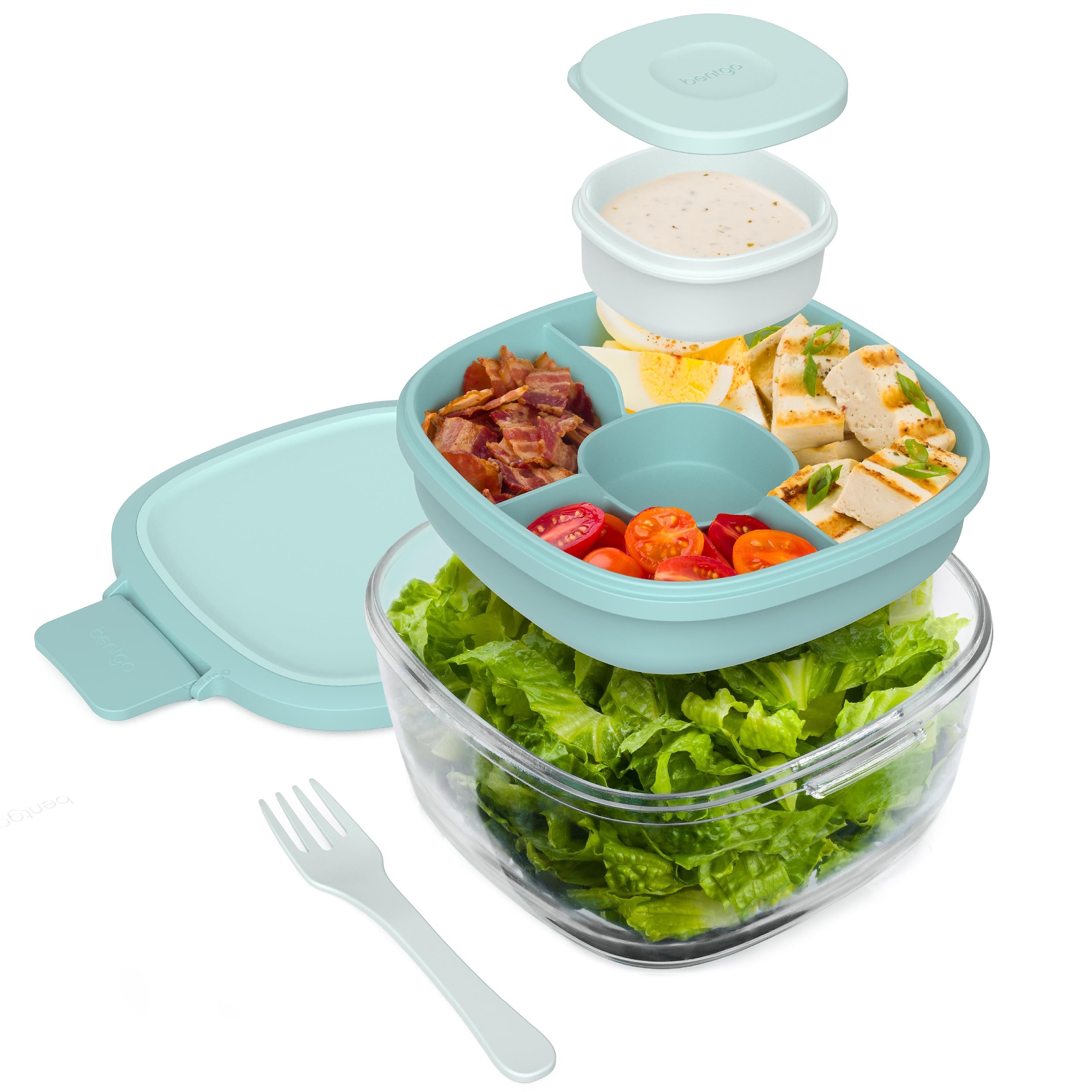 bentgo All-in-One Salad Container, 5-Compartment, Coastal Seaglass, 61 oz. (BGLASSAL-COS)