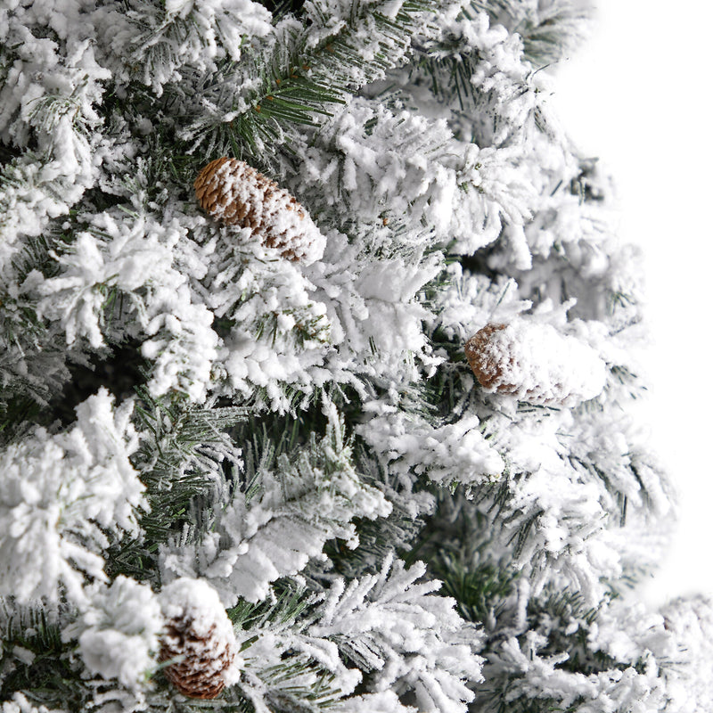 Nearly Natural 9-ft Flocked White River Mountain Pine Artificial Christmas Tree with Pinecones and 650 Clear LED Lights (T3384)