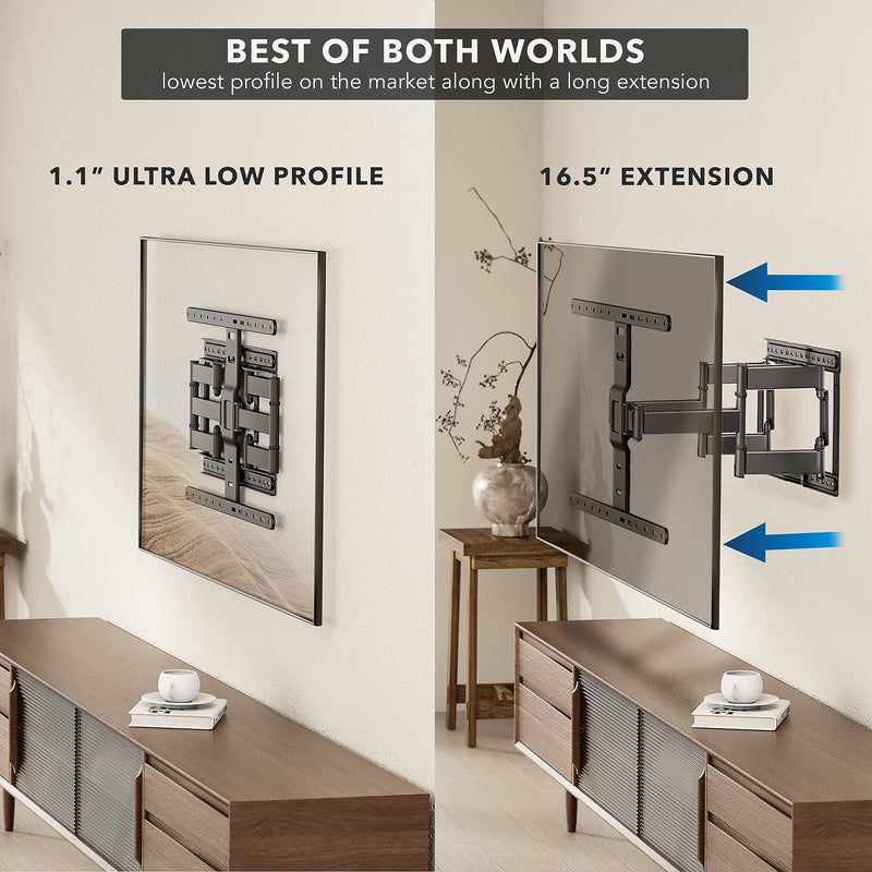 Mount-It! ADA Compliant Full Motion TV Wall Mount With Ultra-Slim Profile For 43" to 90" Screens,130 lbs. Max. (MI-309)