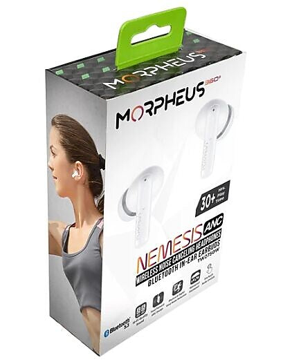 Morpheus 360 Nemesis Wireless Active Noise Canceling Earbuds, Bluetooth, White (TW2750W)
