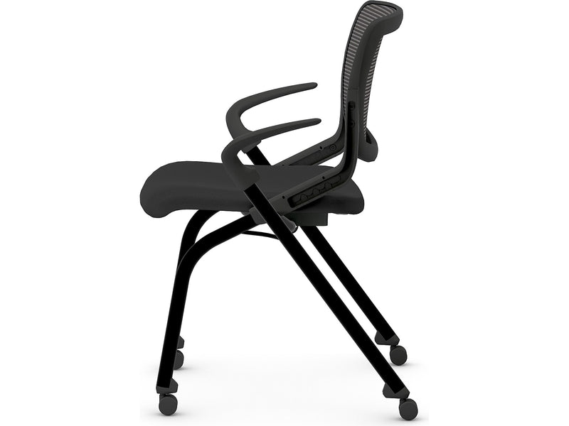 HON Motivate Fabric/Mesh Nesting Stacking Chair, Black/Charblack (HMN2.F.S.IM.ON.CU10.CBK)