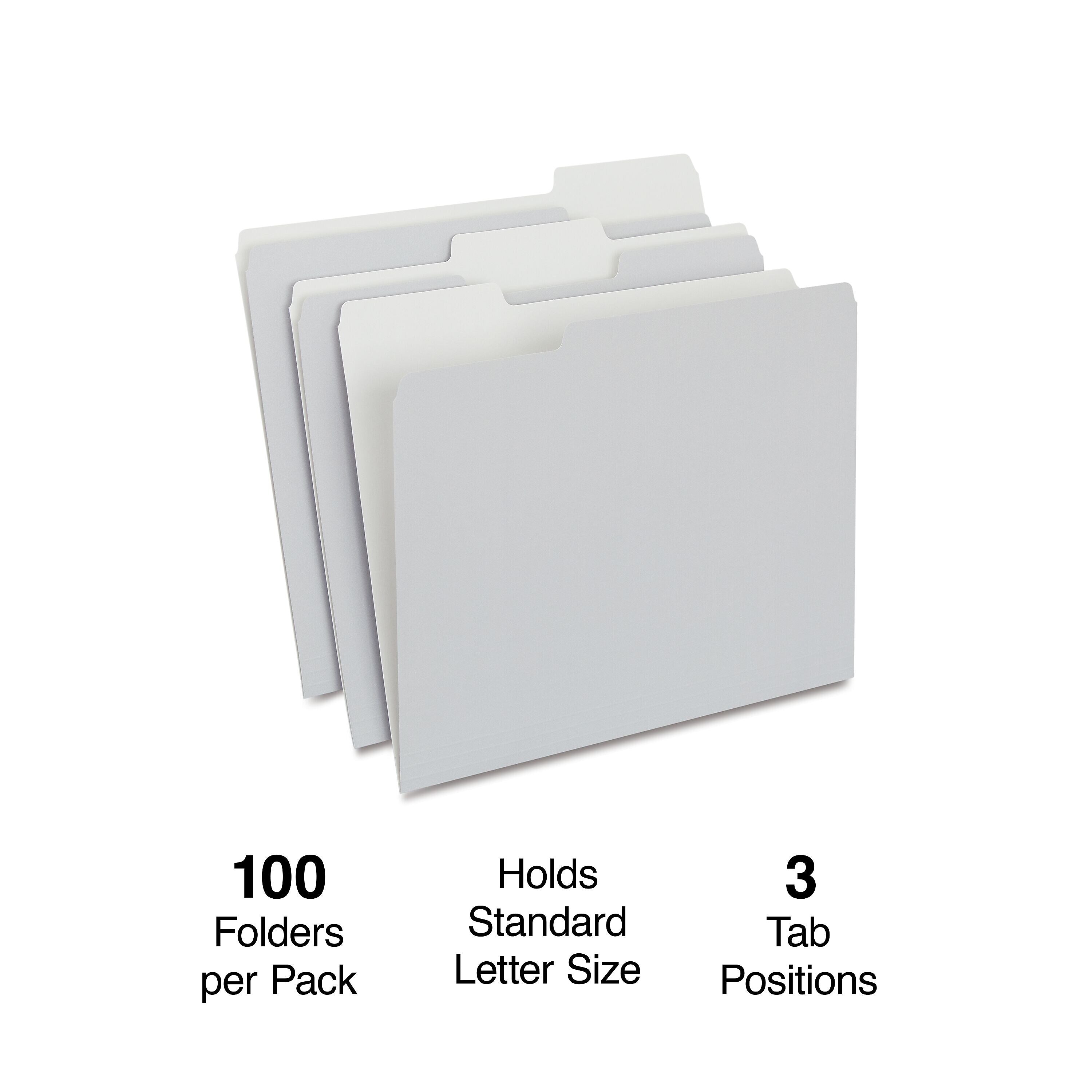 Staples File Folders, 1/3-Cut Tab, Letter Size, Gray, 100/Box (ST433664-CC)