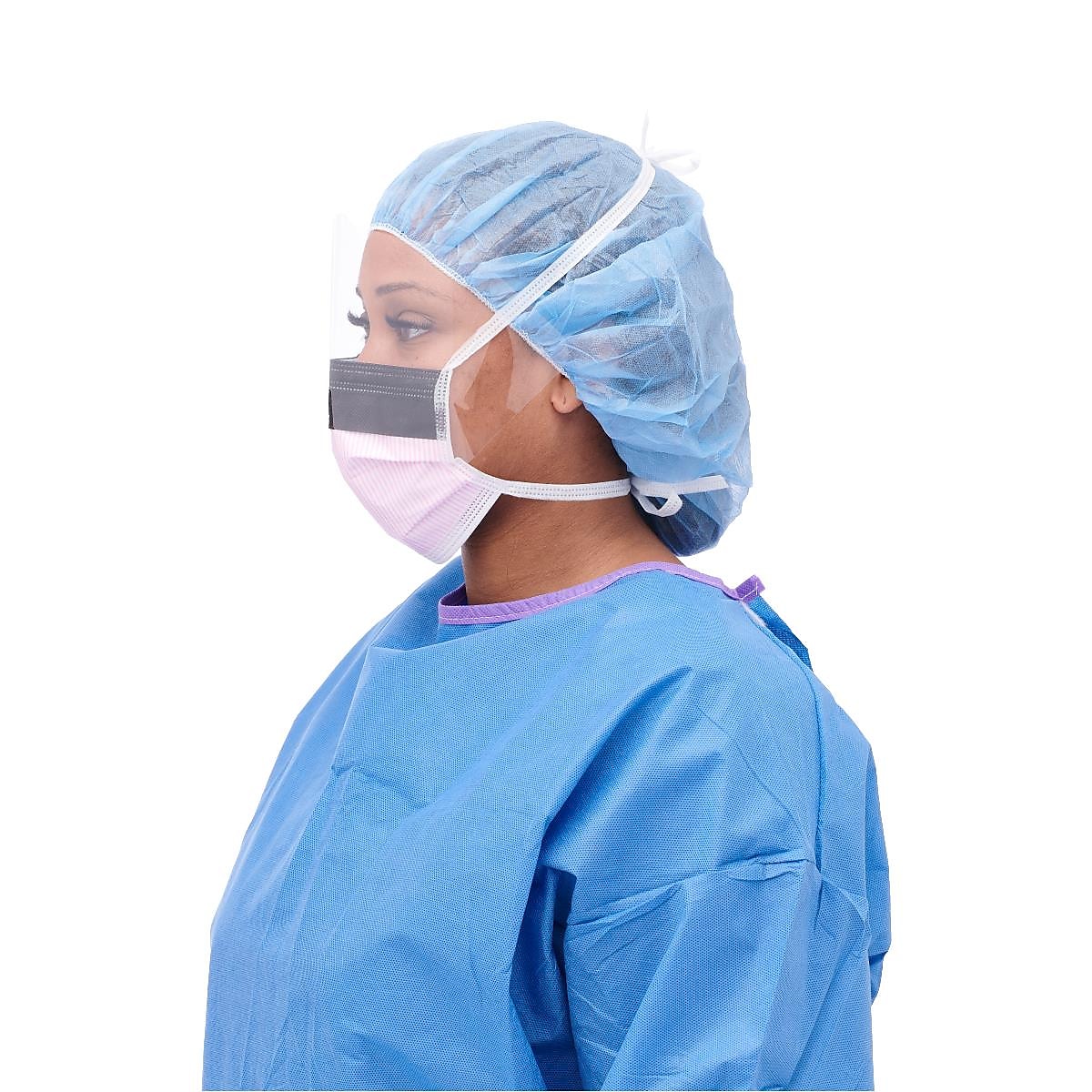 Medline Disposabe ASTM Level 3 Surgical Face Masks with Eyeshield and Ties, Purple/ White, 100/Pack (NON27710)