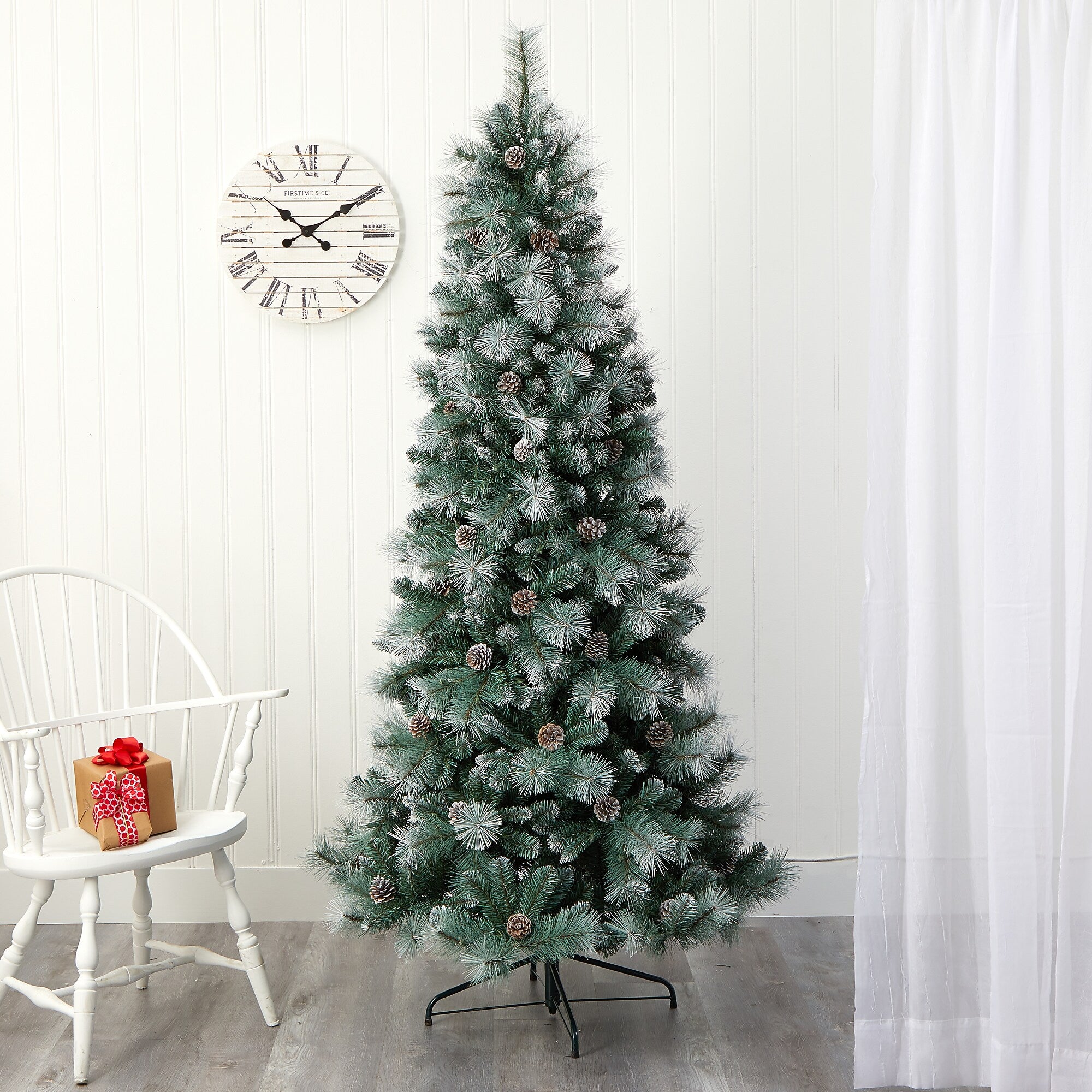 Nearly Natural 7-ft Frosted Tip British Columbia Mountain Pine Artificial Christmas Tree with 400 Clear Lights (T1852)