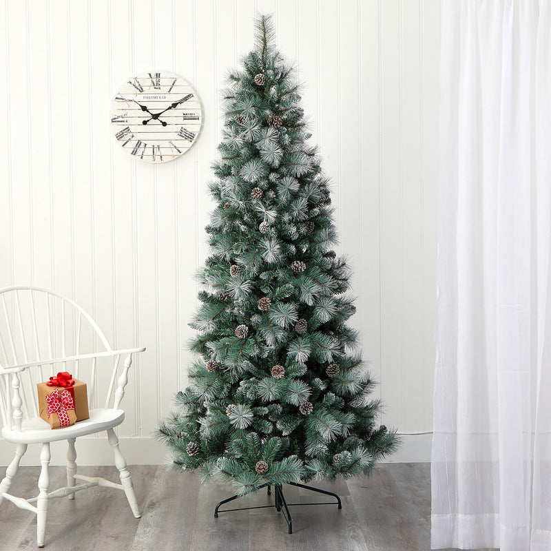 Nearly Natural 7-ft Frosted Tip British Columbia Mountain Pine Artificial Christmas Tree with 400 Clear Lights (T1852)