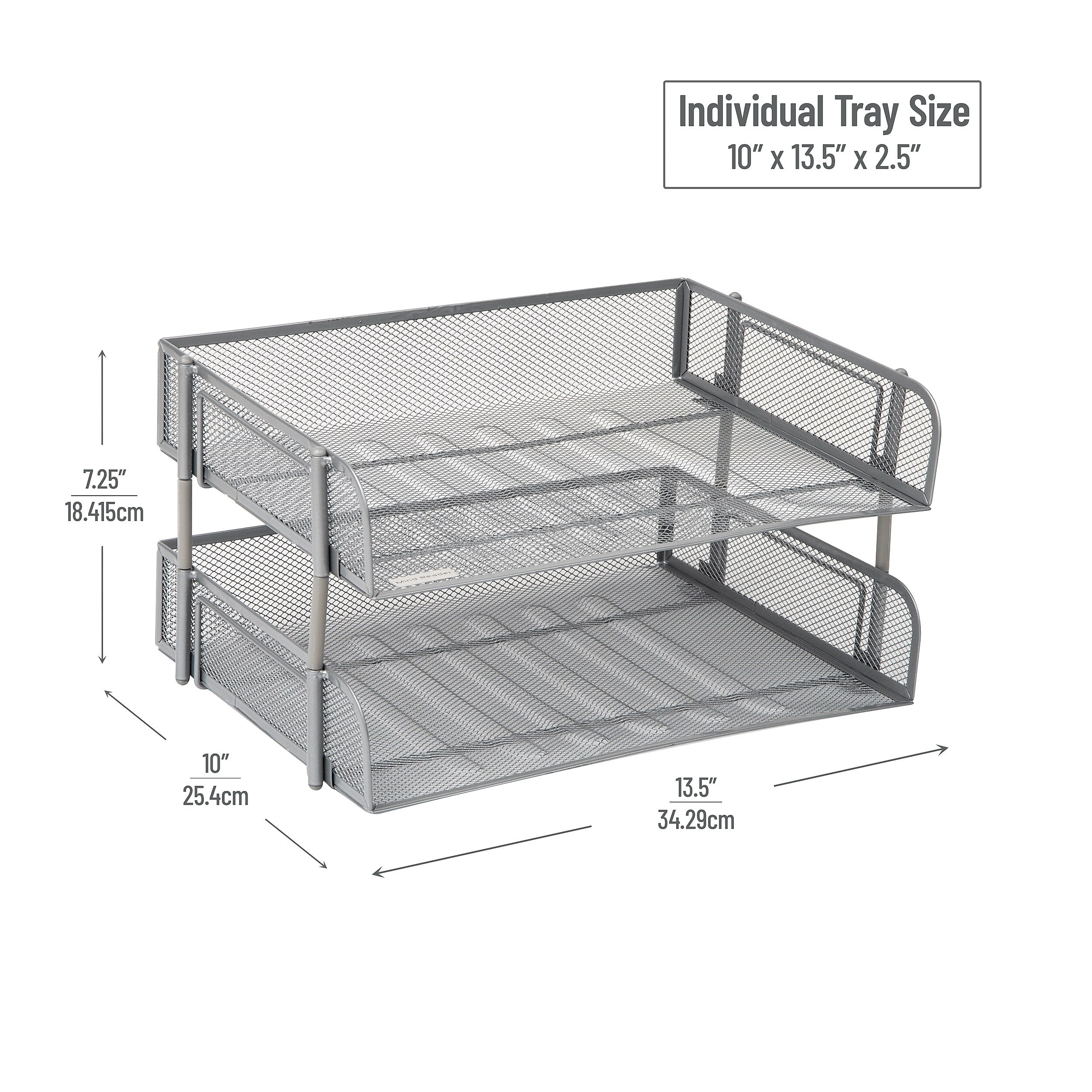 Mind Reader Metal Side Loading Stackable Letter Tray, Letter Size, Silver (ESTACK2-SIL)