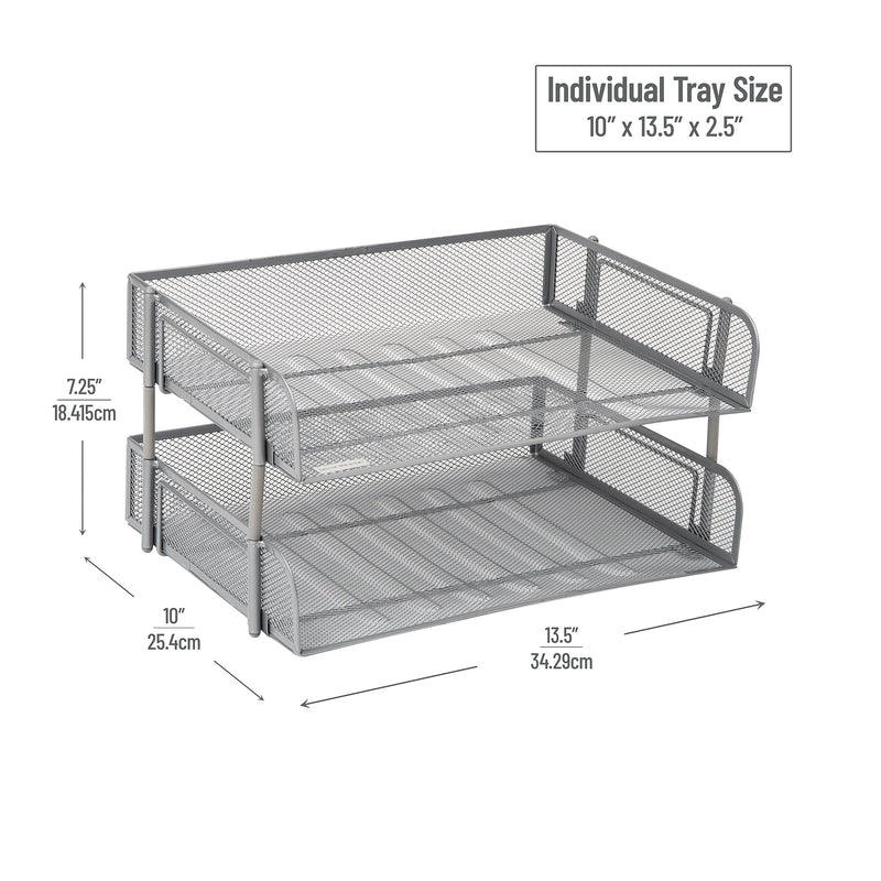 Mind Reader Metal Side Loading Stackable Letter Tray, Letter Size, Silver (ESTACK2-SIL)