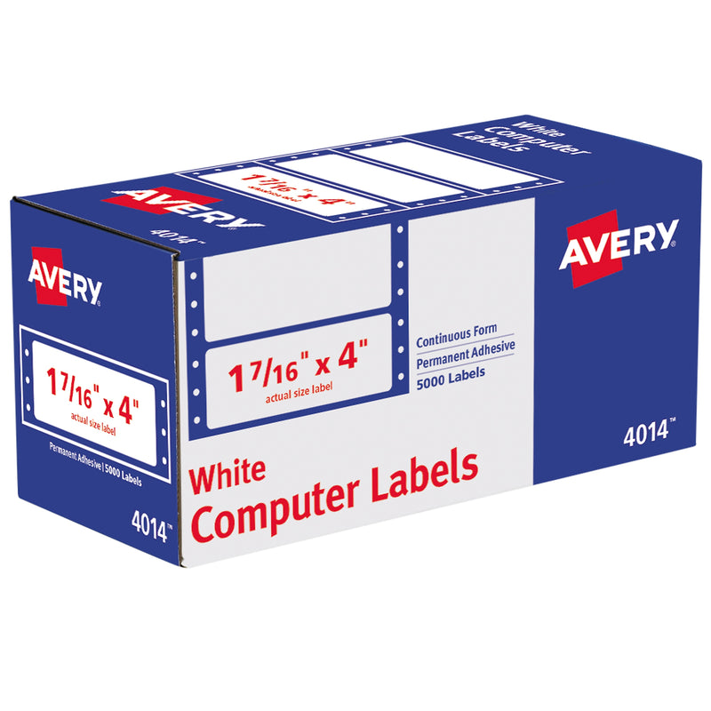 Avery Pin-Fed Address Labels, White, 1-7/16" x 4", White, 5,000 Labels/Pack (4014)