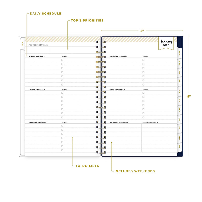 Planning Calendar DD Meadow Blue Poly CYO 5x8 RY26 Wkly/Mthly Safety Wirebound -