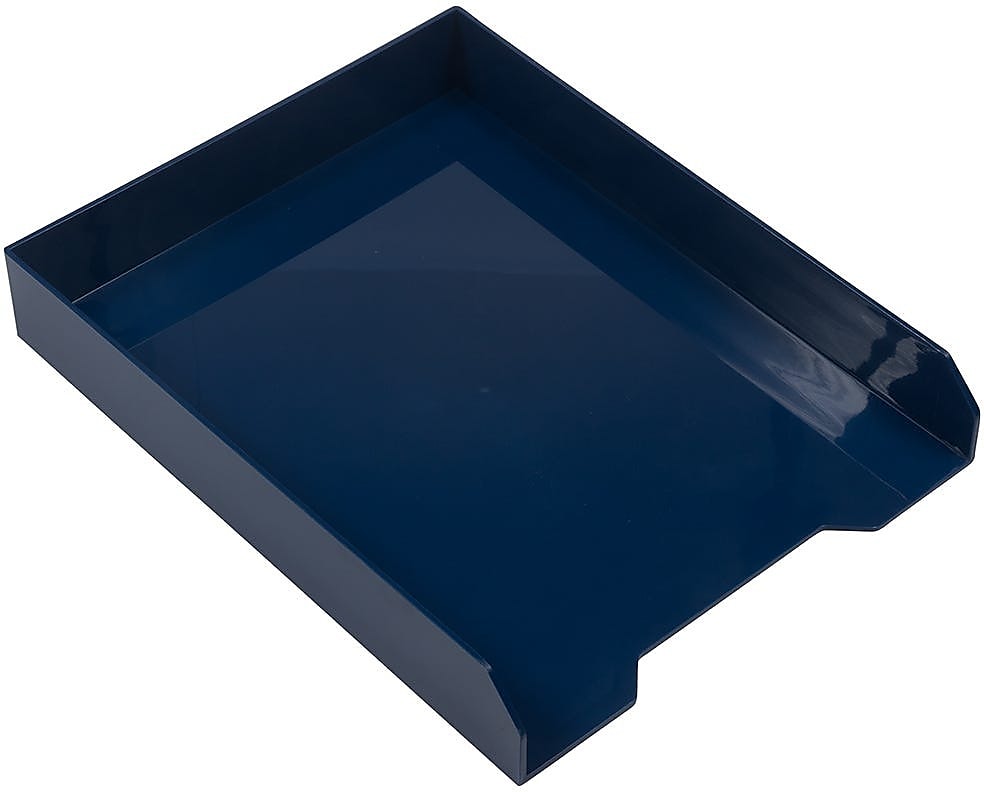 JAM PAPER Stackable Paper Trays, Navy Blue, Desktop Document, Letter, & File Organizer Tray, 2/Pack (344naas)