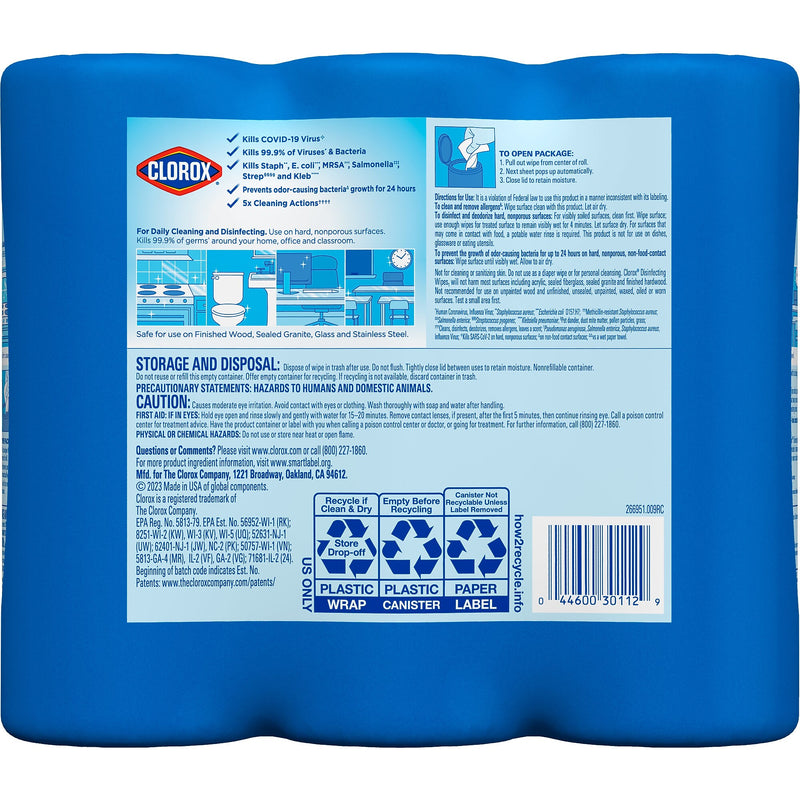Clorox Disinfecting Wipes Value Pack, Fresh Scent and Crisp Lemon Scent, 35 Wipes/Container, 3/Pack (CLO 30112)