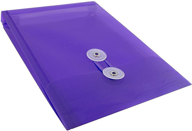 JAM Paper Premium Plastic Filing Envelope with Button & String Closure, 6 1/4" x 9 1/4", Purple, 3/Pack (472B1PUX3)