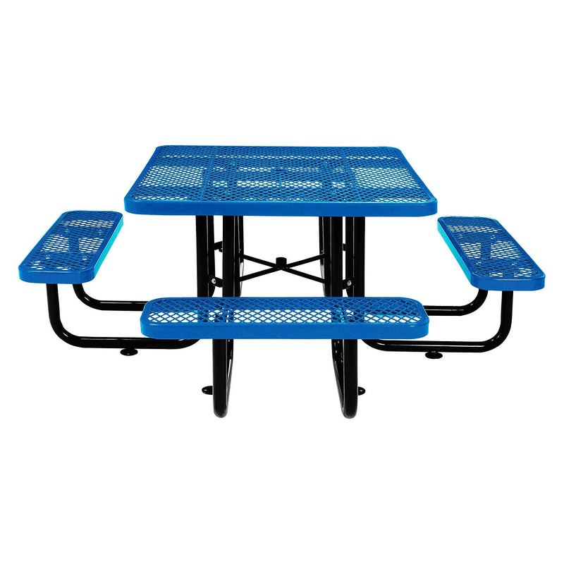Global Industrial 46" Square Outdoor Steel Picnic Table, Expanded Metal, Blue (277151BL)