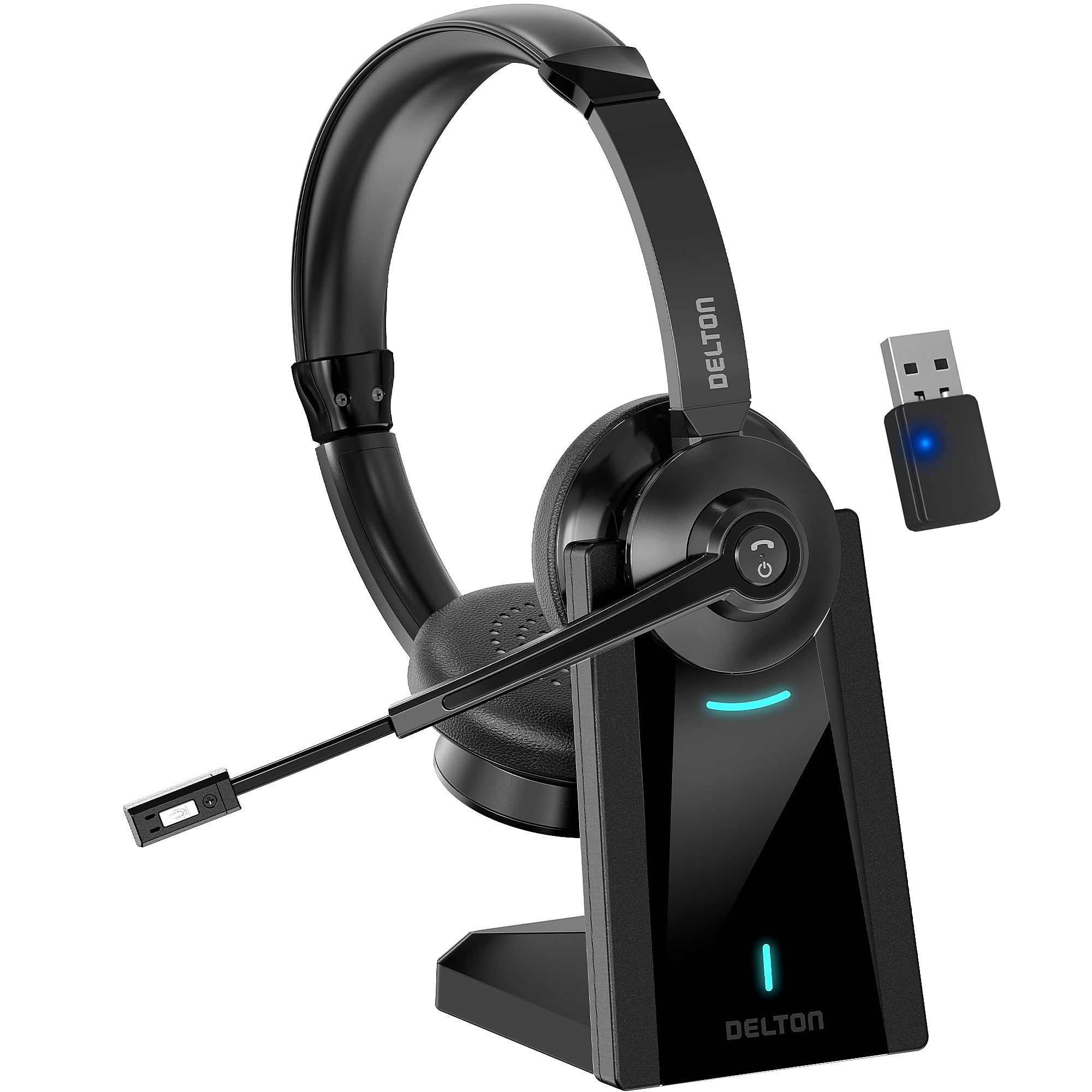 Delton 35X Wireless Noise Canceling Bluetooth Stereo Headset, Auto Pair USB Dongle & Fast Charging Dock, Black (DBHTEAD35XBTDL)