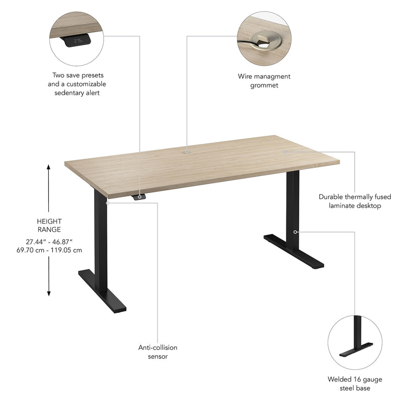 Bush Business Furniture Move 60 Series 60"W Electric Adjustable Standing Desk, Natural Elm/Black Powder Coat (M6S6030NEBK)