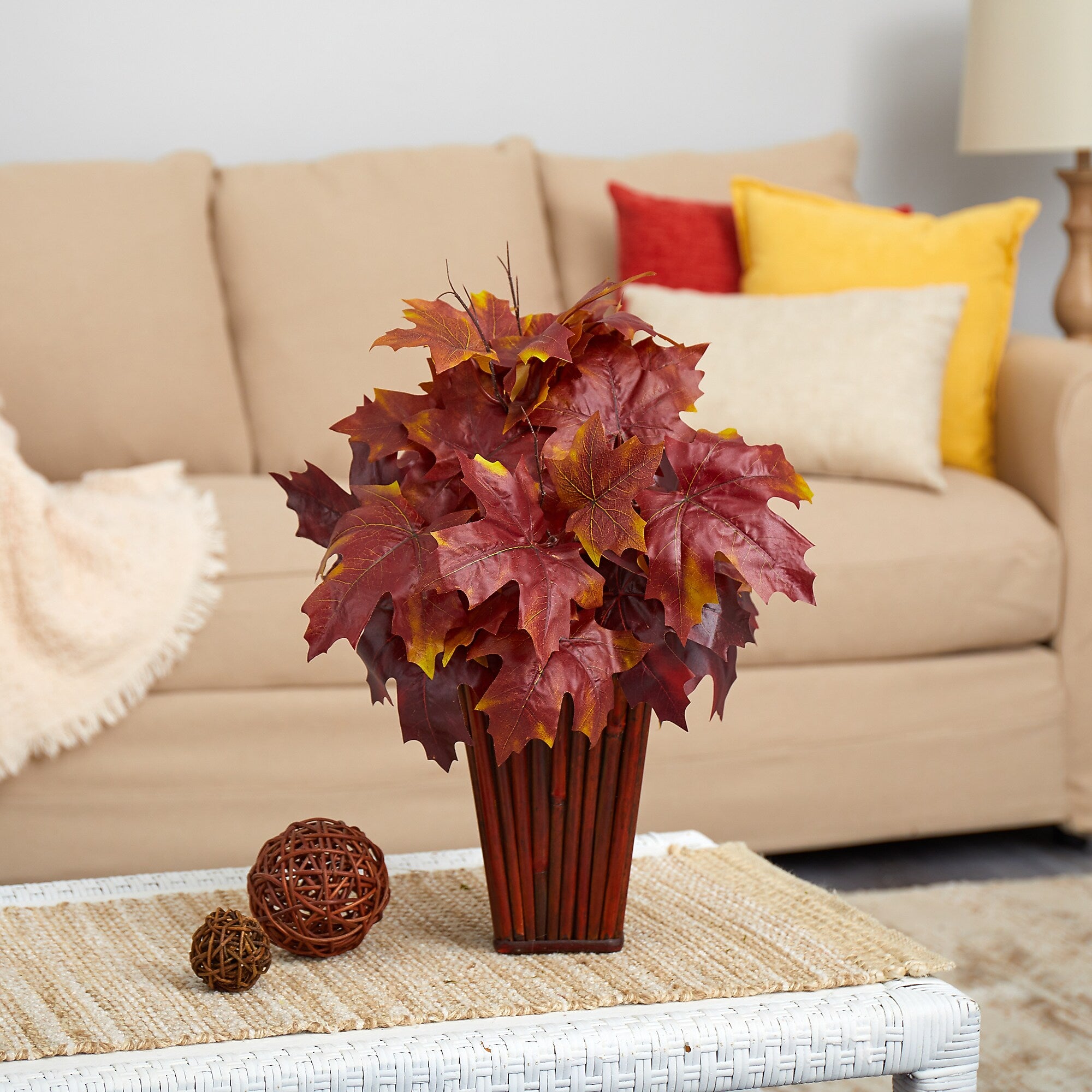 Nearly Natural 19" Autumn Maple Leaf Artificial Plant in Decorative Planter (P1548-BG)