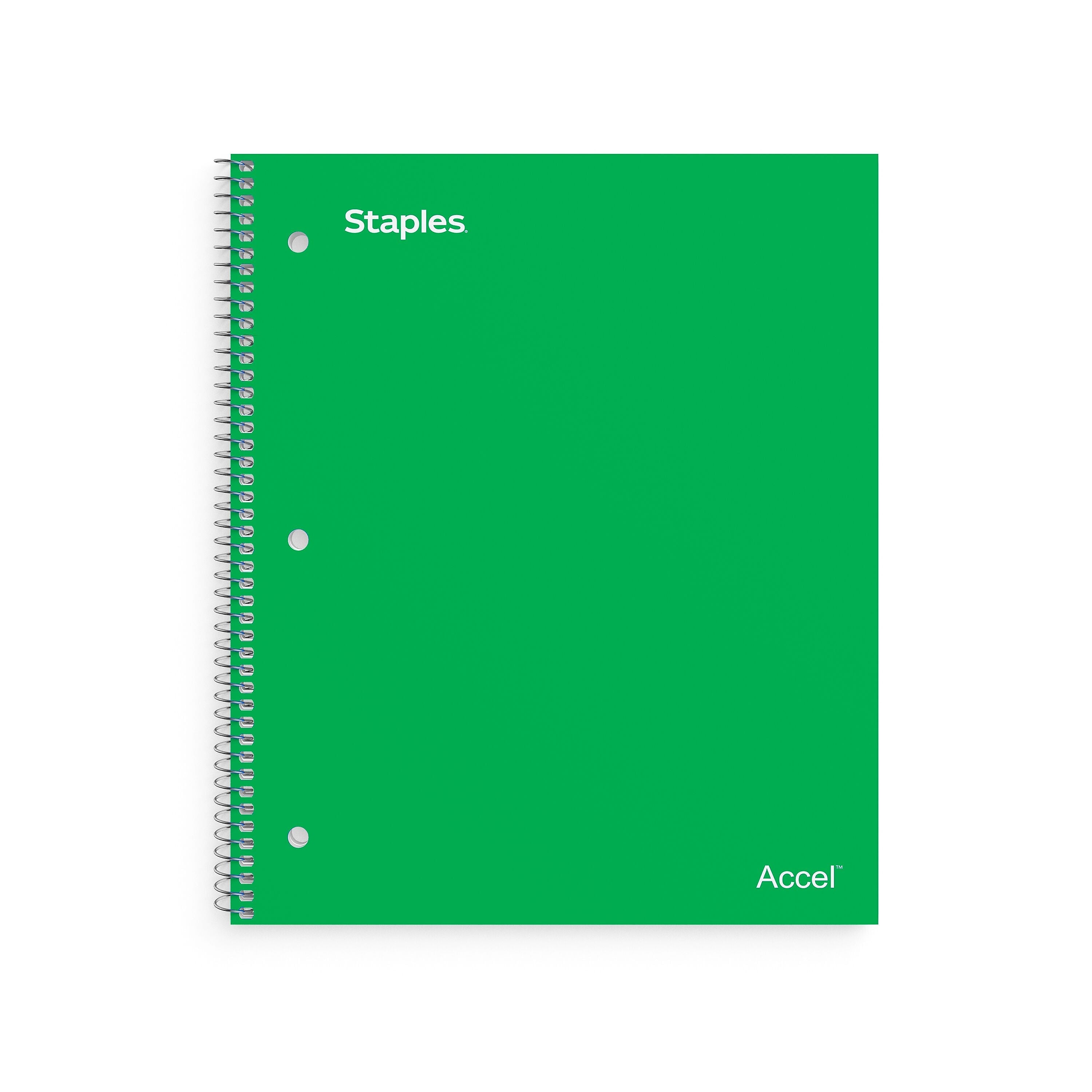 Staples Premium Poly 1-Subject Notebook, 8" x 10.5", Wide Ruled, 100 Sheets, Green (TR51452)