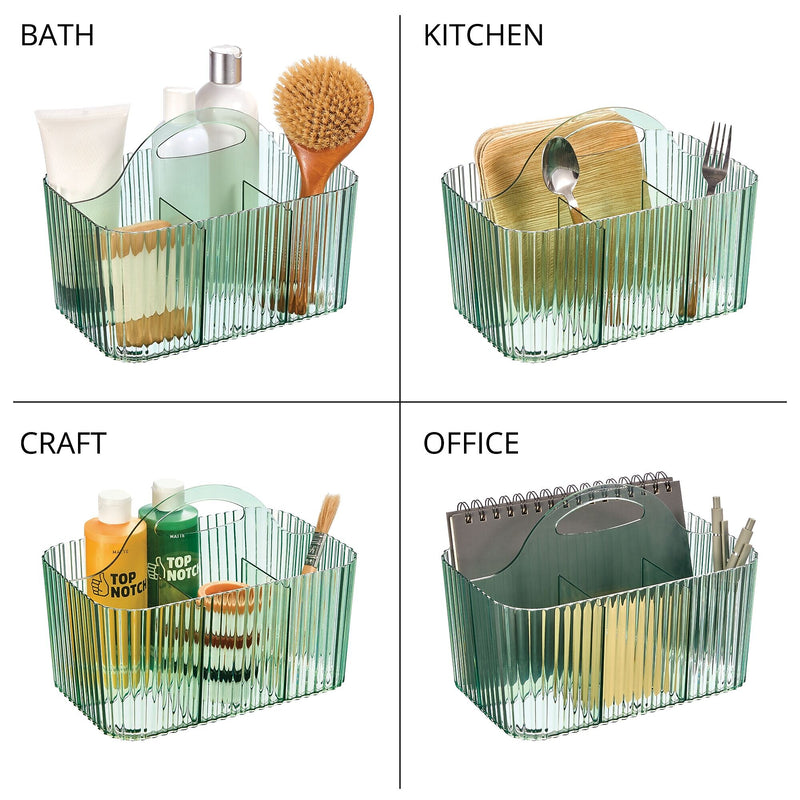mDesign 4-Section Plastic Desktop Caddy Organizer with Handle, Plastic, Sage (26052)