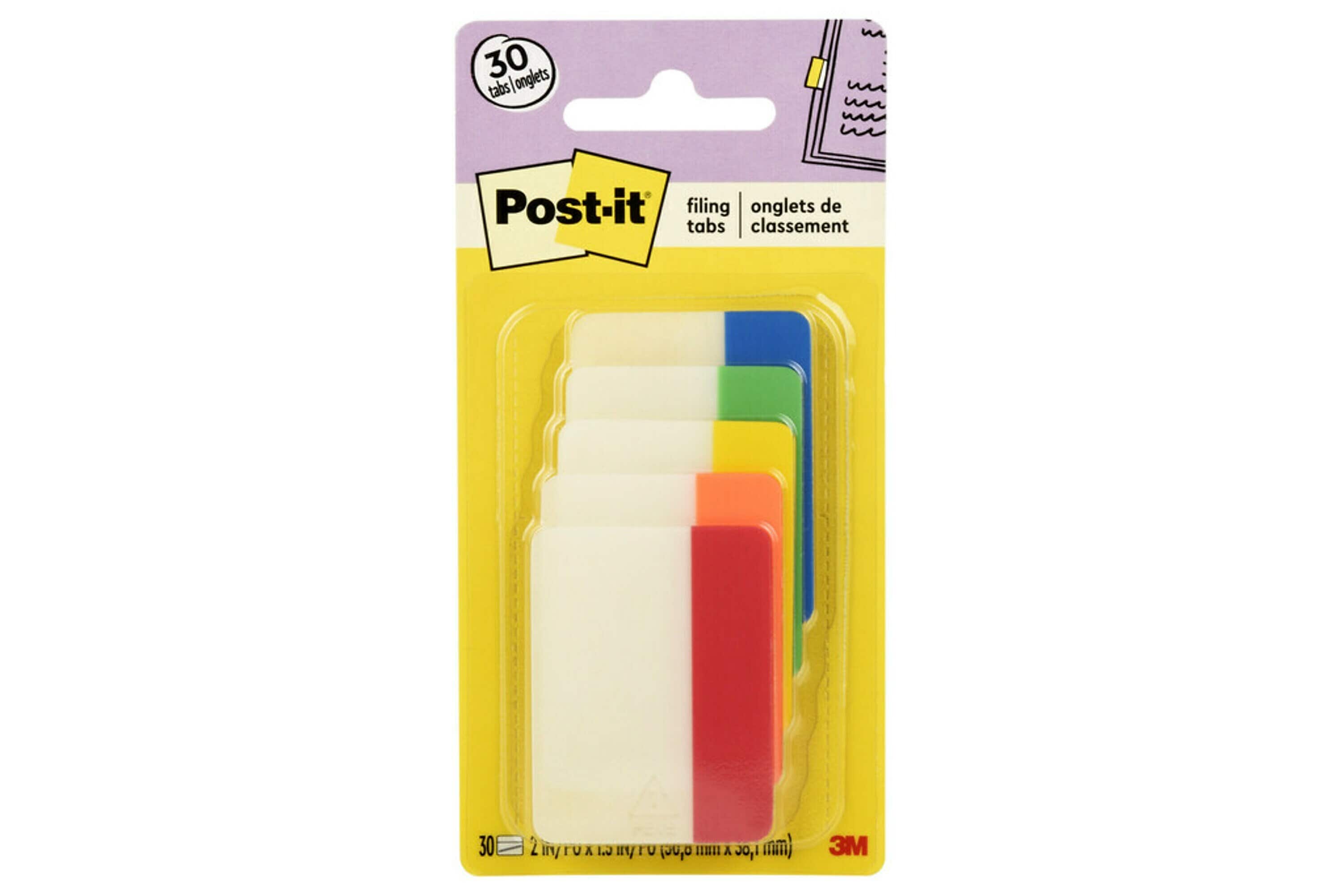 Post-it Tabs, 2" Wide, Solid, Assorted Colors, 30 Tabs/Pack (686-ROYGB)