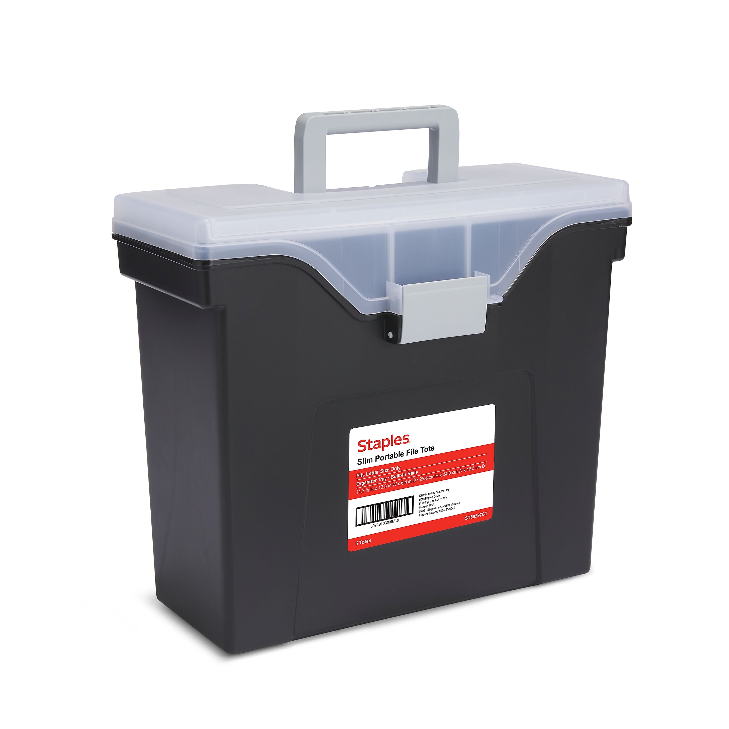 Staples Slim Portable File Tote, Letter Size, Black, 5/Carton (TR58297CT)