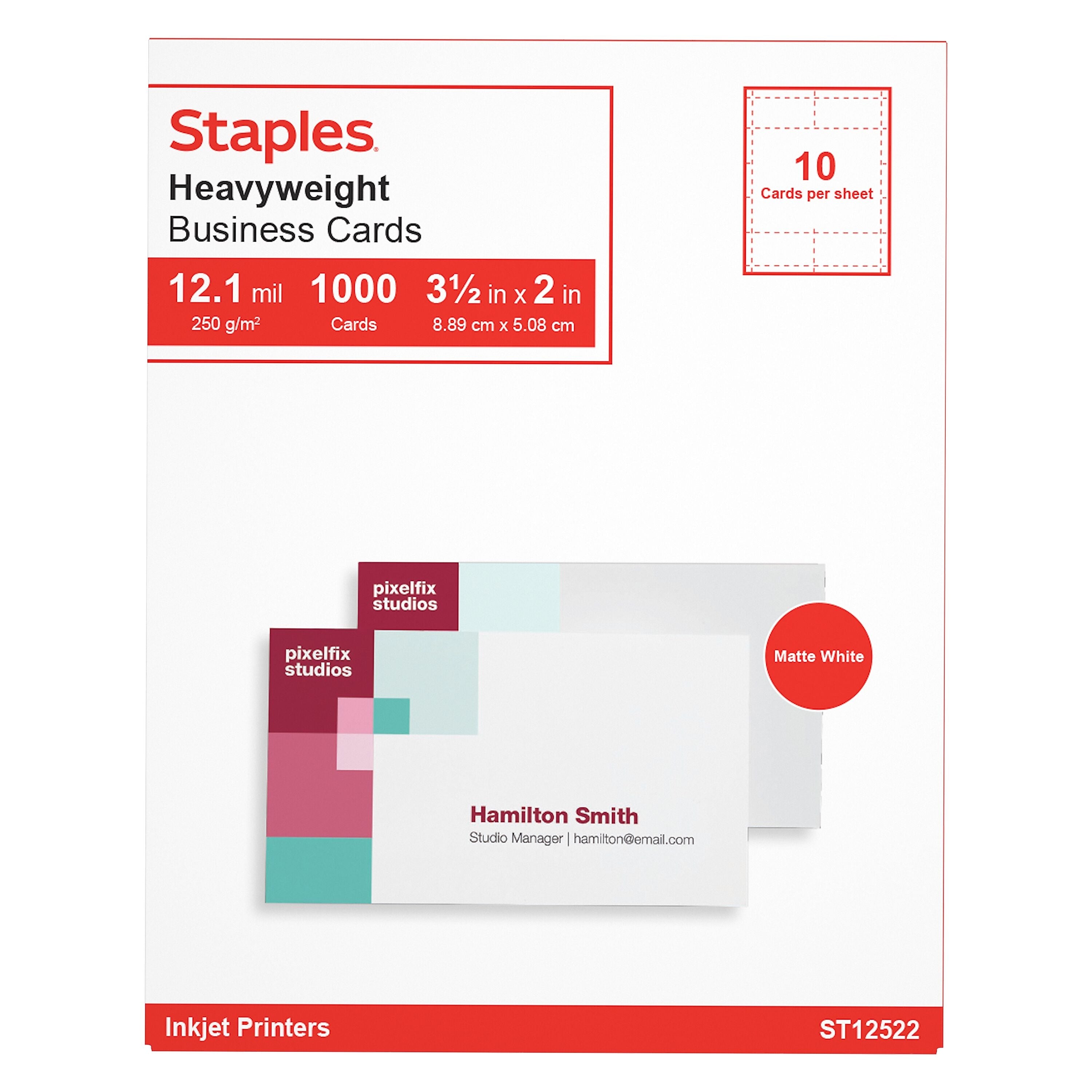 Staples® Business Cards, 3.5" x 2", Matte White, 1000/Pack (ST12520)