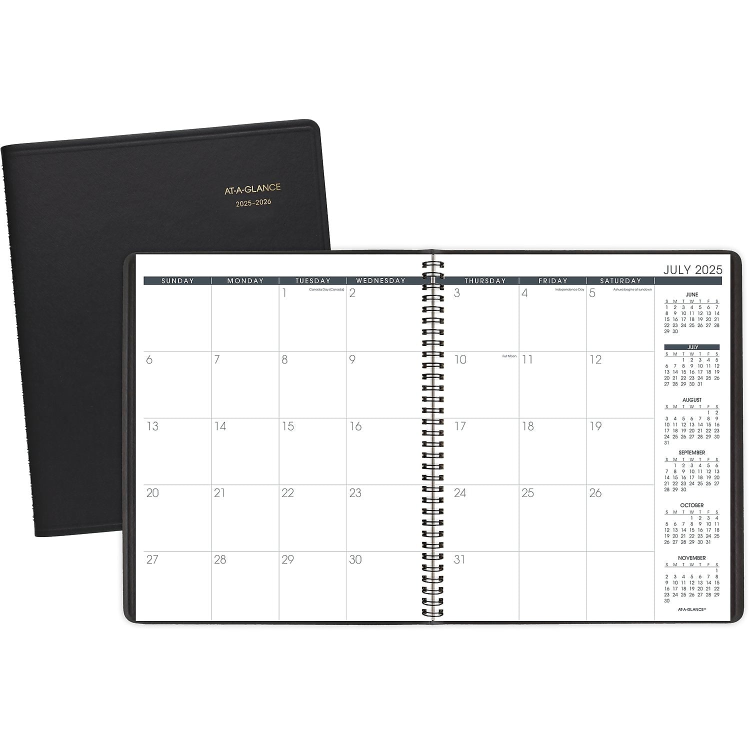 2025-2026 AT-A-GLANCE 9" x 11" Academic Year Monthly Planner, Faux Leather Cover, Black (70-074-05-26)
