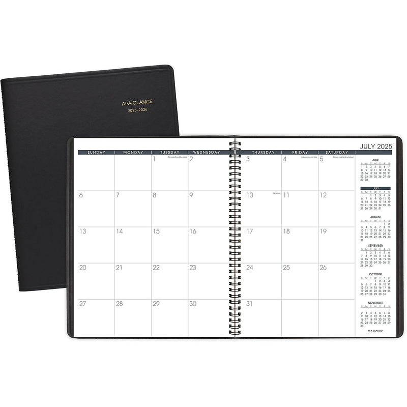 2025-2026 AT-A-GLANCE 9" x 11" Academic Year Monthly Planner, Faux Leather Cover, Black (70-074-05-26)