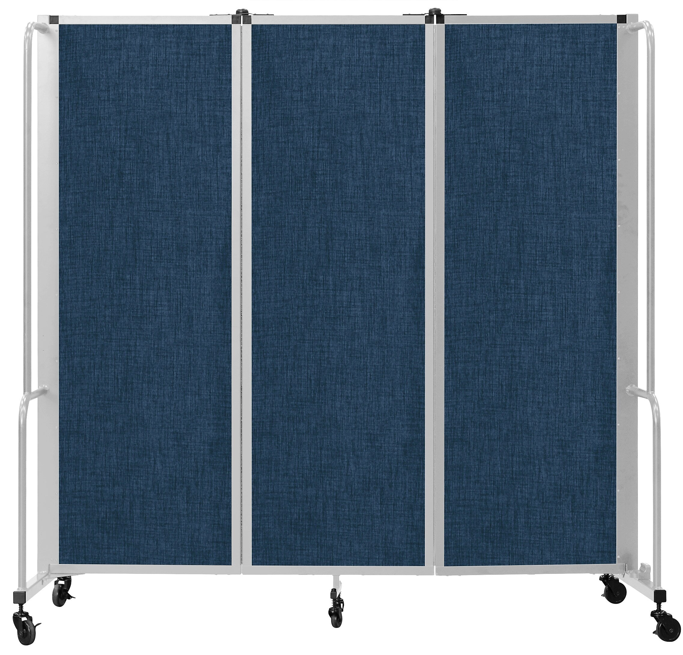 National Public Seating Robo Series 3-Panel Folding Mobile Room Divider, 72"H x 72"W, Blue Fabric (RDG6-3PT04)